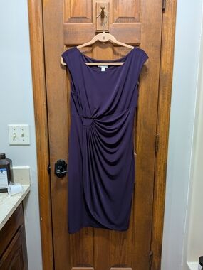 dressbarn Deep Plum Draped Knot-Front Midi Dress